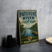 A vintage metal sign for Patuxent River State Park in Maryland, featuring a scenic illustration of a river, a heron, and a pier.