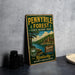 A vintage-style sign for Pennyville Forest State Resort Park in Kentucky, featuring a scenic image of the park and its surroundings.