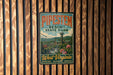 A vintage metal sign for Pipestem Resort State Park, featuring a scenic illustration of the park's landscape and a ski lift.