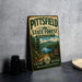 A vintage metal sign for the Pittsfield State Forest in Massachusetts, featuring a scenic landscape with pine trees, a lake, and mountains.