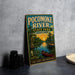 A vintage-style metal sign for Pocomoke River State Park in Maryland, featuring a scenic illustration of the river, trees, and a boat.