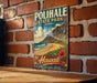 A vintage metal sign for Polihale State Park, Hawaii, featuring a scenic mountain landscape with a beach and palm trees.