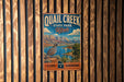 A vintage metal sign for Quail Creek State Park in Utah, featuring a scenic illustration of mountains, a lake, and a quail bird.