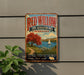 A vintage-style metal sign for the Red Willow State Recreation Area in Nebraska, featuring a scenic landscape with a red willow tree, a sailboat on a lake, and a path leading to a scenic overlook.