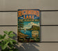 A vintage-style sign for Richmond Lake, a state recreation area in South Dakota, featuring a scenic landscape with a sailboat on the lake.