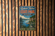 A vintage-style metal sign for Robert Talbot State Park in Missouri, featuring a scenic landscape with a lake, mountains, and trees.