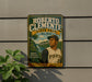 A vintage-style poster featuring a baseball player, likely Roberto Clemente, in a park setting.