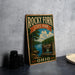 A vintage-style sign for Rocky Fork State Park in Ohio, featuring a scenic landscape with a river and forest.