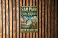 A vintage metal sign for Sam Parr State Fish & Wildlife Area in Illinois, featuring an illustration of a bird and a deer.