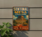 A vintage metal sign for Sentinal Mesa State Park in New Mexico, featuring a desert landscape with a prominent rock formation.