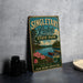 A vintage-style metal sign for Singletary Lake State Park, featuring a scenic landscape with a lake, mountains, and a boat.