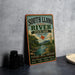 A vintage-style sign for South Llano River State Park in Texas, featuring a scenic illustration of the river and surrounding landscape.