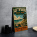 A vintage-style metal sign for South Shore State Park in Illinois, featuring a scenic beach landscape with a lake and a wooden fence.