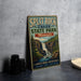 A vintage-style metal sign for Split Rock Creek State Park in Minnesota, featuring a scenic image of a waterfall and forest.
