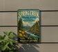 A vintage-style sign for Spring Creek State Park in Washington, featuring a scenic landscape with a river, mountains, and pine trees.