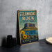 A vintage-style metal sign for Steamboat Rock State Park in Washington, featuring a mountain landscape and sunflowers.