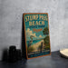 a vintage-style sign for Stump Pass Beach, Florida, with a beach scene and a bird illustration.