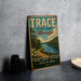 A vintage metal sign for Trace State Park in Mississippi, featuring a scenic illustration of a river and forest.