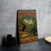 A vintage-style sign for Turkey Run State Park in Indiana, featuring a scenic landscape with a river and cliffs.