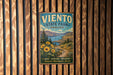 A vintage metal sign for Viento State Park in Oregon, featuring a scenic landscape with mountains, trees, and a lake.