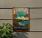 A vintage-style sign for Wianapanapa State Park in Hawaii, featuring a tropical beach scene with hibiscus flowers and palm trees.