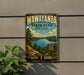 A vintage-style metal sign for Wawayanda State Park in New Jersey, featuring a scenic landscape with a lake and mountains.