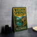 A vintage-style sign for Weldon Springs State Park in Illinois, featuring a scenic illustration of the park's natural surroundings.