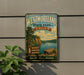 A vintage-style sign for Westmoreland State Park in Virginia, featuring a scenic landscape with a lake and mountains.