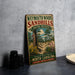 A vintage-style metal sign for Weymouth Woods Sandhills Nature Preserve, featuring a scenic illustration of a forest and wildlife.