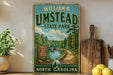 A vintage-style poster advertising William B. Umstead State Park in North Carolina, featuring a scenic landscape with a lake and forest.