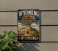 A vintage-style sign for the Wyoming Territorial Prison State Historic Site, featuring an illustration of a castle-like building.