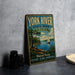 A vintage-style metal sign for York River State Park, Virginia, featuring a scenic image of a sailboat on the water and lush greenery.