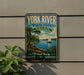 A vintage-style sign for York River State Park, Virginia, featuring a sailboat on a river surrounded by trees and a scenic landscape.