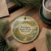 A decorative ornament with the text "Azerlan State Park, Wisconsin" on it, surrounded by pine branches and a cup of coffee on a wooden surface.