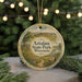 A circular ornament with a scenic landscape of Aztalan State Park, Wisconsin, featuring a path, a sign, and a body of water.