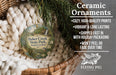 Ceramic ornaments, featuring a round ornament with a scenic image of Baker Creek State Park, South Carolina, hanging from a wicker basket.