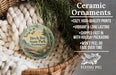 Ceramic ornaments, featuring a round ornament with a scenic image of Birch Bay State Park, Washington, hanging from a wicker basket.