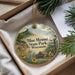 A decorative ornament with a scenic landscape of Blue Mound State Park, Wisconsin, featuring a house, trees, and flowers.