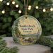 A round ornament with a scenic landscape of Boulder Beach State Park, Vermont, featuring a lake, mountains, and pine trees.
