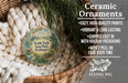 Ceramic ornaments, featuring a round ornament with a scenic image of Bridal Trails State Park, Washington, hanging from a wicker basket.