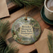 A round ornament with a scenic illustration of Brooks Memorial State Park, Washington, featuring a bird, pine trees, and a waterfall.