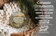 Ceramic ornaments, specifically a round ornament with a lighthouse and a scenic landscape, are displayed in a basket.