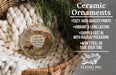 Ceramic ornaments, featuring a picture of a state park in Texas, are displayed in a basket with greenery.