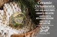 Ceramic ornaments, featuring a scenic image of Castlewood State Park, Missouri, hanging from a wicker basket.