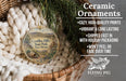 Ceramic ornaments, featuring a ceramic ornament with a scenic image of Cerrellos Hills State Park, New Mexico, hanging from a wicker basket.
