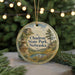 A circular ornament with a scenic landscape of Chadron State Park, Nebraska, featuring a mountain, lake, and pine trees.