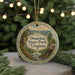 A round ornament with a scenic image of Douhat State Park, Virginia, featuring a river, a cabin, and mountains in the background.
