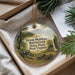 A decorative ornament with a scenic landscape featuring droop Mountain Battlefield State Park, West Virginia, hanging from a string.