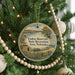 A round ornament hanging on a Christmas tree, featuring a scenic landscape of the Enders Reservoir State Recreation Area in Nebraska.