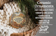 Ceramic ornaments, specifically a ceramic ornament with a desert landscape design, are displayed in a woven basket.